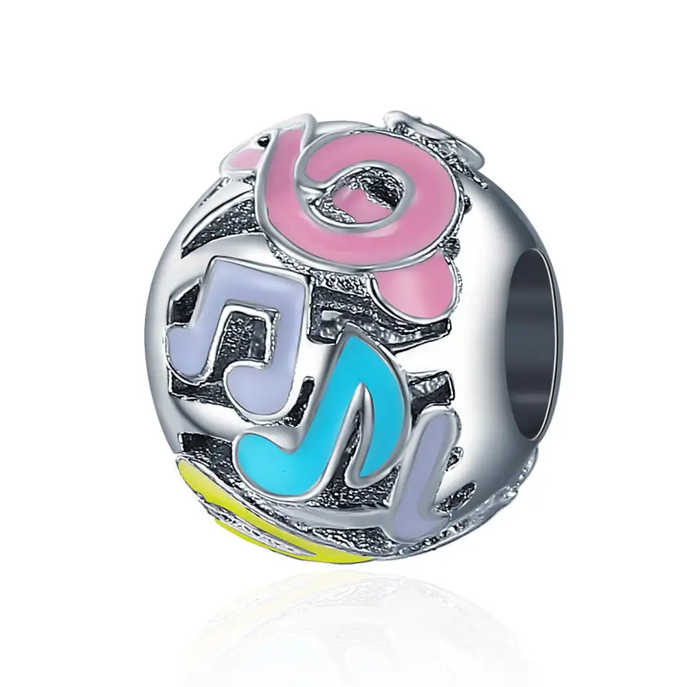 Colorful Notes Melody Round Charm Beads 925 silver