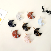 Pendentifs en cristal enveloppés à la main, pierres semi-précieuses naturelles, pendentifs en cristal en forme de lune pour la décoration