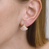 Boucles d'oreilles J&D Jewelry en acier inoxydable plaqué or 18 carats, forme éventail, style chunky, serties de strass blancs, pour femmes, bijoux de luxe
