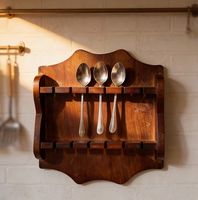 Support mural moderne et durable en bois à double niveau pour cuillères, idéal pour la cuisine et la salle à manger.