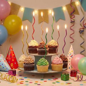 New 6pcs/<b>box</b> Colorful Creative Birthday <b>Cake</b> Candle Party Curve Thread Birthday Spiral Candles for Birthday Party Decoration - Product Image 4