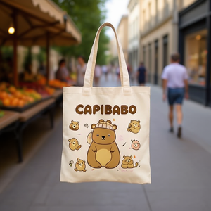 Borsa Tote in Tela Capibara 32x36cm con Motivo Caramelle, Design alla Moda, Borsa da Shopping per Donne - Product Image 3