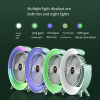 Ventilateur de bureau silencieux rechargeable, alimenté par USB, ventilateur électrique portable, 3 vitesses avec lumière colorée pour la maison