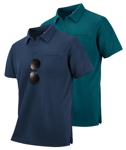 Polo en coton à manches courtes pour homme, couleur unie, avec poche, décontracté, respirant, tissé, coupe classique, faible MOQ, OEM - Product Image 1