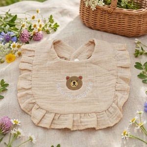 Bavoirs pour bébé super doux à volants, 2 couches de coton mousseline, bavoirs anti-<span class=keywords><strong>bave</strong></span> pour nourrissons en période de dentition, avec broderie mignonne - Product Image 5