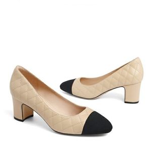 100% Lamb Leather Quilted Women Pumps Pig Insole 5.5cm <b>Chunky</b> Heel Walking Pumps Office Ladies <b>Shoes</b> Customize logo Factory - Product Image 5