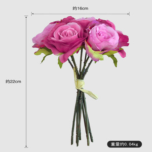 Ramo de Rosas Artificiales de Seda, 7 Tallos, Atado a Mano, Flores para Boda, Color Morado, Rojo, Blanco, Rosa, Champán - Product Image 4
