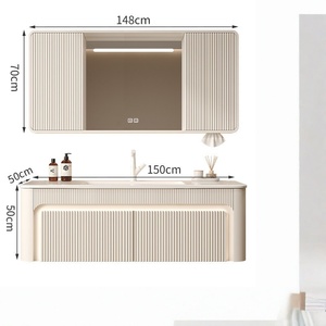 Concealed Smart Feng Shui <b>Mirror</b> Cabinet with Integrated Ceramic Basin Sliding <b>Mirror</b> French Cream-Style Oak Bathroom Vanity - Product Image 6