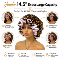 Nouvel Arrivage Bonnet de Nuit Femme en Peluche Léopard Teddy, Double Couche avec Dentelle à l'Orbique, Doublure en Satin Double Face, Grande Taille