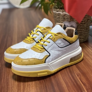 Zapatillas Deportivas Unisex de Cuero de Avestruz Sudafricano, Estilo Retro con Bloques de Color, Zapatos Casuales con Suela de TPR con Amortiguación de Aire, Cuero Exótico Auténtico - Product Image 2