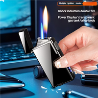 Briquet Électrique Rechargeable USB 2-en-1 Design Moderne, Torche à Butane Classique avec Double Flamme et Valves de Recharge de Gaz