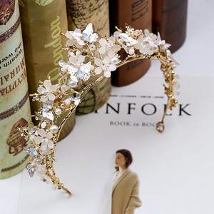 T-26 عقال الشعر مجوهرات الزفاف تاج النساء الباروك التيجان اللؤلؤ الكريستال فراشة زهرة تيارا - Product Image 2