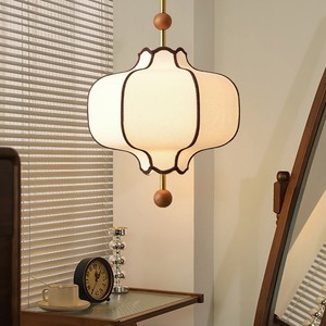 Vintage French Style Fabric Pendant <b>Light</b> Round Led E26 Single Head For Bedroom <b>Dining</b> Room Bar Counter - Product Image 1