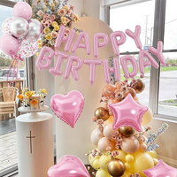 Ensemble de ballons roses Joyeux Anniversaire, ballons en feuille en forme de cœur et d'étoile pour décorations de fête d'anniversaire pour filles