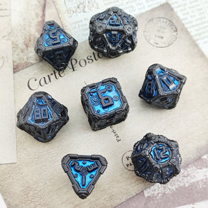 Juego de Dados Metálicos Steampunk para D&D, Dados Poliédricos con Esmalte Dorado y Azul para Juegos de Rol como Dungeons and Dragons, Regalos para Fanáticos de D&D - Product Image 4