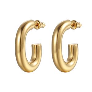 Classique 18k plaqué or en acier inoxydable grosse torsion déclaration C forme boucles d'oreilles Vintage géométrique épais plaine boucles d'oreilles - Product Image 5