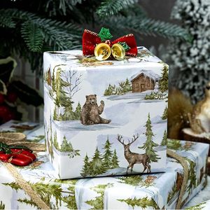 Original winter Christmas water-saving colorful brown bear and moose Christmas tree pattern gift copper <b>plate</b> packaging paper - Product Image 3