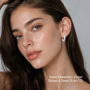 Pendientes de Moissanita para Mujer, <span class=keywords><strong>Aros</strong></span> de <span class=keywords><strong>Plata</strong></span> de Ley 925, 1.2-4.8CT, Color D, VVS1, Moissanita GRA, Pendientes Huggie con Baño de Oro de 14K - Product Image 1