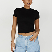 Fabricant OEM T Shirt personnalisé Haut court basique en coton noir uni T Shirt Ladies Y2K Blank Baby Tee pour femmes