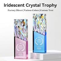 Trophée en cristal iridescent moderne et écologique, design à facettes de diamant, grande surface de gravure, pour équipe d'entreprise et employés - Vente chaude