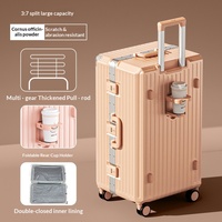Valise multifonctionnelle à ouverture frontale, grande capacité, en alliage, 4 roues, compartiment pour ordinateur portable, port de charge USB, poignée télescopique large