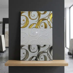 Carreaux muraux décoratifs en céramique numérique émaillée brillante de luxe, or et argent, 30x60cm, pour intérieurs modernes - Product Image 4