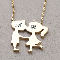 Collier MECYLIFE en or 14 carats pour couple, avec lettres, motif mignon d'embrassés garçon et fille
