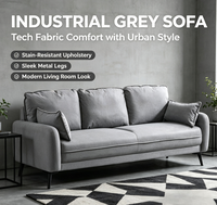 Canapé-lit gonflable 3 places en tissu technique durable, gris, résistant aux taches, mobilier moderne, coussin moelleux, confort, salon, bureau