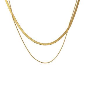 Double Layer Snake <b>Chain</b> Necklace | 18K PVD Gold Plated Stainless Steel Flat <b>Mirror</b> Choker Necklace | Fashion Jewelry for Women - Product Image 5