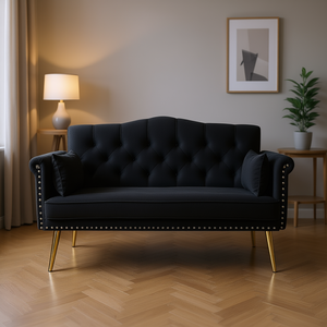 Sofá Chesterfield Contemporáneo Db de 2 Plazas, Respaldo Acolchado de Terciopelo, Patas de Metal, Muebles para Sala de Estar - Product Image 2