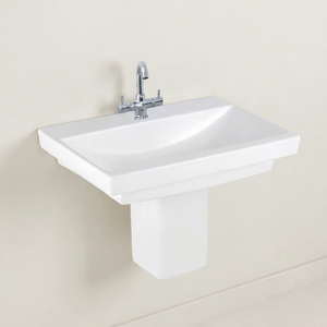 Lavabo semi-pied en céramique pour salle de bain, produit sanitaire à prix abordable, lavabo semi-encastré - Product Image 3