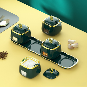 Europe Style PP+PS Material Emerald-green Aqua 3 <strong>Jars</strong> &amp; 4 <strong>Jars</strong> Seasoning <strong>Containers</strong> Combination <strong>Set</strong> With Tray - Product Image 2