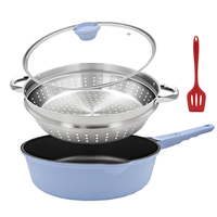 Set Panci Aluminium Anti Lengket Sanlang 28cm 4 Buah, Termasuk Wajan Goreng, Wajan Tumis, Tutup Kaca, Spatula Silikon, Gagang Lepas, Aman untuk Oven