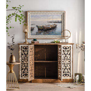 Pháp cổ cổ điển công nghiệp phong cách mộc mạc đồ nội thất bằng gỗ tự nhiên <span class=keywords><strong>sideboard</strong></span> với 4 Rỗng ra khắc cửa - Product Image 2