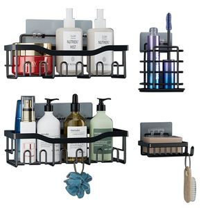 China Black <b>Kitchen</b> and Bathroom Hardware Accessories Set Organizer Wall Mount 2024 Bathroom <b>Shelf</b> Shower Caddy Corner Storage - Product Image 4