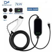 Nouveau chargeur EV portable 7KW 32A Type 2 Niveau 2, courant réglable, IP65, gaine en TPU, écran LCD 1,8 pouces, prise CEE, charge rapide mobile pour voiture