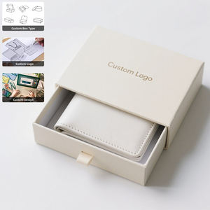 Biodegradable Handmade Leather Wallet Packaging <b>Box</b> with Ribbon and Custom Cardboard Drawer Design - Product Image 1