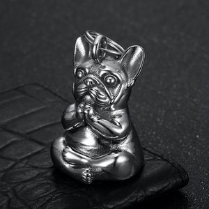 Llavero de Acero Inoxidable con Colgante de Bulldog Francés Meditando, Regalo con Forma de Animal, Campana Individual de Acero Retro - Product Image 2