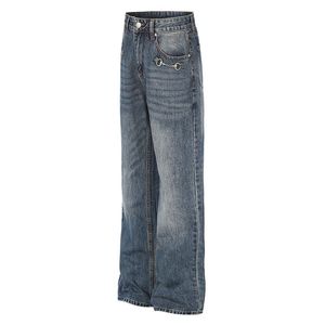 <span class=keywords><strong>Pantaloni</strong></span> Lunghi Versatili a Gamba Larga e Dritta di Alta Qualità, Stile Casual Americano Retrò, Jeans Lavati e Usurati per <span class=keywords><strong>Uomo</strong></span> e Donna - Product Image 4