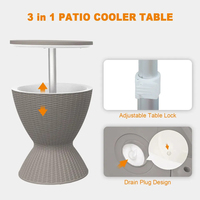 Table de pique-nique et de bar pour camping, plage, café, bistrot, jardin, avec glacière intégrée, plateau relevable et rangement pour vin et bière