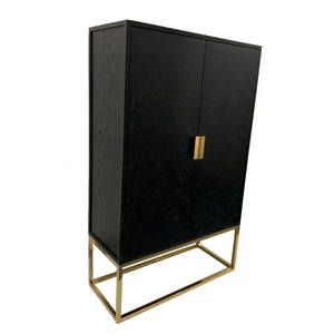 ตู้เก็บของห้องนั่งเล่นทันสมัย สีดำทองเหลือง โครงเหล็ก ผนังไม้ พร้อมบานประตู 2 บาน - Product Image 2