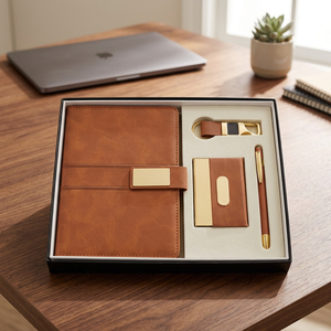 Ensemble cadeau d'affaires personnalisé en cuir PU marron écologique, bloc-notes, stylo, porte-cartes, porte-clés pour Noël et la rentrée scolaire - Product Image 5