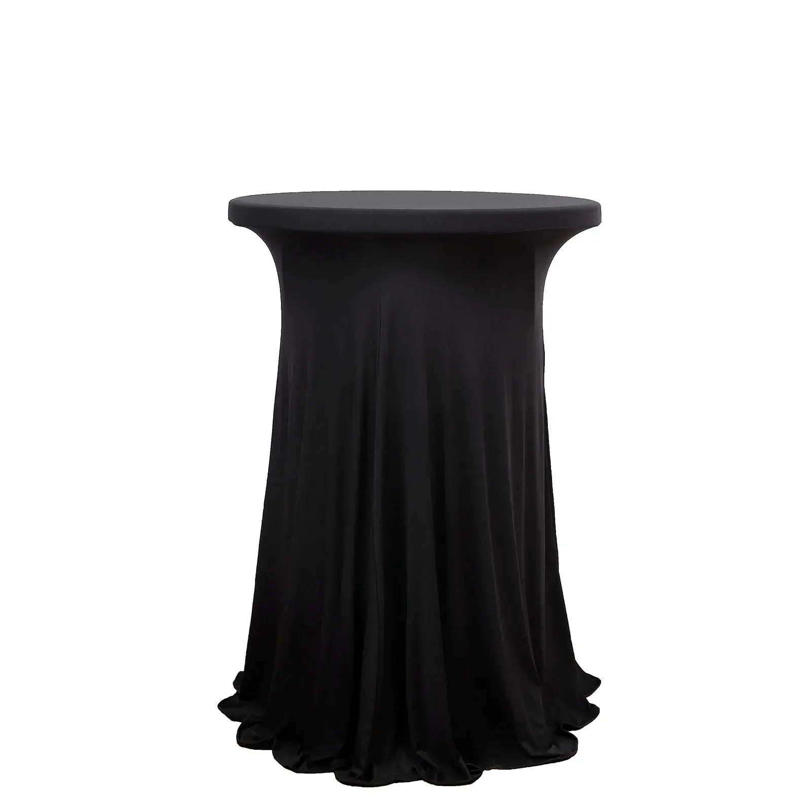 High Top Black Round Milk Silk Spandex Cocktail Table Cover Tablecloth Fitted Stretchable With Natural Wavy Drapes