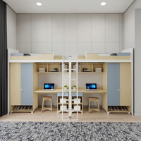 Meubles scolaires en gros, lits superposés jumeaux avec bureau et armoire pour usage scolaire