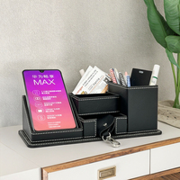 Organizador de escritorio con 4 compartimentos y cajón, portalápices, caja de almacenamiento de oficina, hecho de cuero PU, caja de almacenamiento para oficina