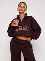 Pull à col zippé Drive Boxy pour femme, couleur chocolat, taille L, en molleton de coton 400 g/m², coupe oversize, chaud, idéal pour l'hiver