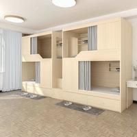 Lit superposé modulaire pour 2 personnes avec rideau d'intimité, bureau, armoire et rangement pour dortoirs d'étudiants et personnel en auberge de jeunesse