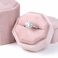 Boîte à bagues octogonale de luxe en velours Zebopak, personnalisable avec logo, vente en gros, double compartiment, pour demande en mariage, fiançailles, cadeau, en vrac