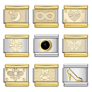 Accessoires DIY, bracelets en acier inoxydable plaqués or 18 carats, élastiques, faits à la main, modulaires, avec breloques italiennes, bijoux de mode, vente en gros - Product Image 1