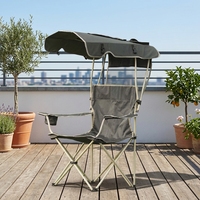 Chaise de camping portable en métal avec auvent pliant et porte-gobelet, poche latérale, mobilier d'extérieur au design moderne en fer